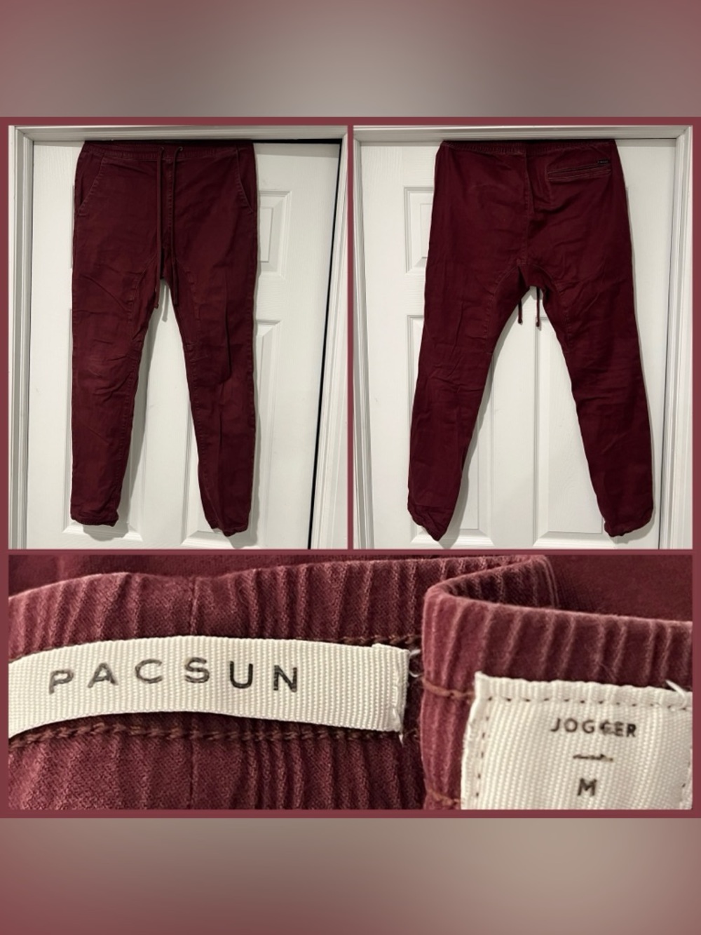 PacSun Burgundy Slim Jogger Pants. Men’s Size Small.